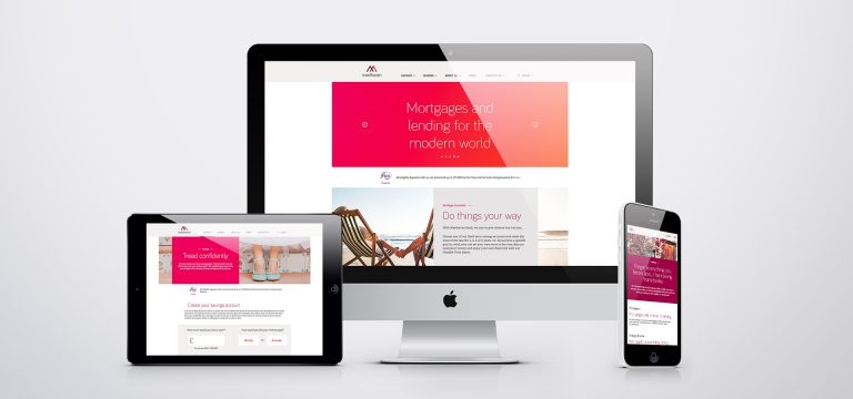 Masthaven Bank website visuals on iMac, iPad and phone