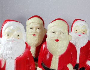 An image of plastic santas used for the Cardless Christmas project by Born + Raised which saw them donating to many local Sheffield charities.