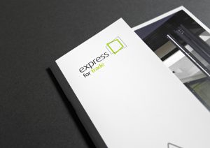 A brochure cover by Born + Raised for Express for Trade.