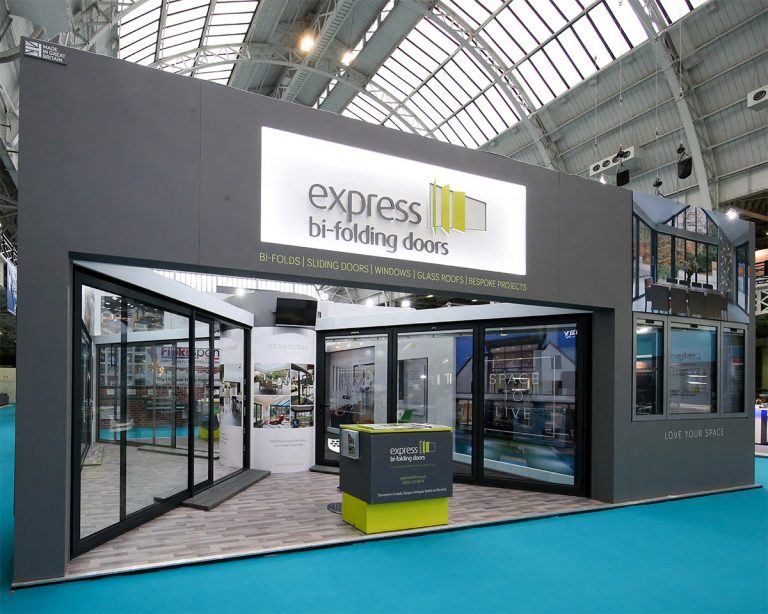 Express bi-folding doors stand, London Olympia. Designed by Born+Raised