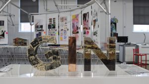Sheffield Hallam University's Degree Show - a sculpture of the word 'Gin'- with Born and Raised