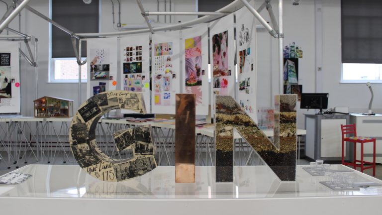Sheffield Hallam University's Degree Show - a sculpture of the word 'Gin'- with Born and Raised
