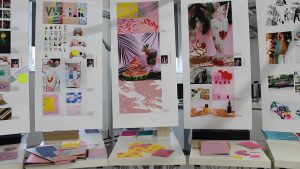 Sheffield Hallam University's Degree Show, three hanging banner depicting work - with Born and Raised
