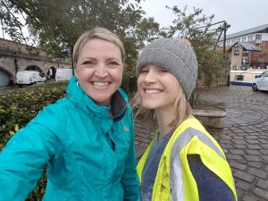 Tamaris Roberts, Office Manager and Chloe Lowe, Head of Digital at Born and Raised helping to tidy Victoria Quays