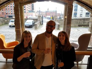 Diana Ross, Creative Artworker, Ryan Spence, Senior Account Manager and Louise Greensmith, Senior Designer, celebrating at Victoria Quays