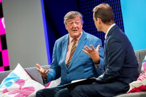 Stephen Fry being interviewed