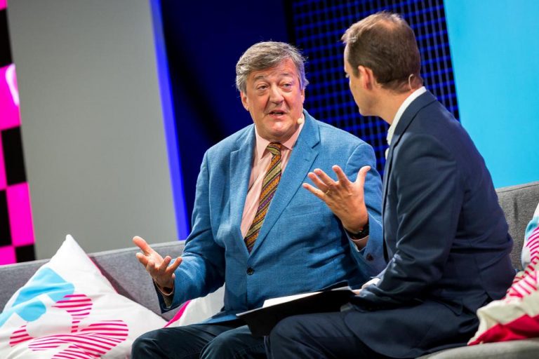 Stephen Fry being interviewed