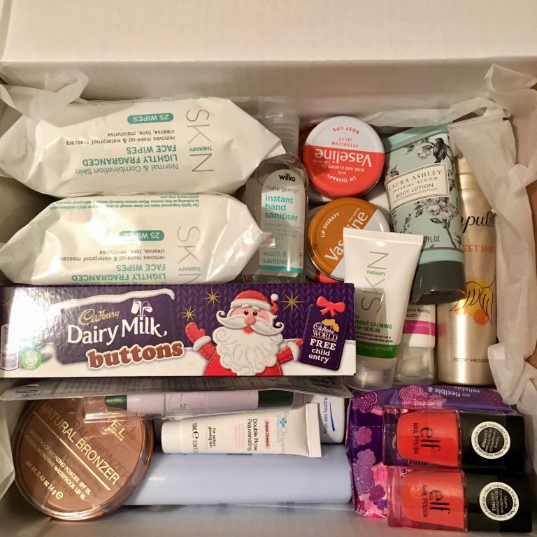 An assortment of toiletry products in a box