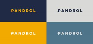 The P from the Pandrol logo is used as an icon. Shown in 4 colour lock ups.
