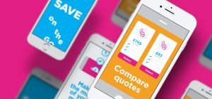 An image of MoneySuperMarket Go app on multiple phones