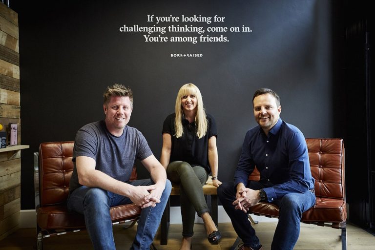 Bew Knox, Creative Director, Yvette Weir, Head of Design and Andy Weir, Managing Director, all of Born and Raised