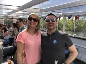 Tamaris Roberts, Office Manager and Andy Weir, Managing Director, celebrating Born and Raised's anniversary in Chester