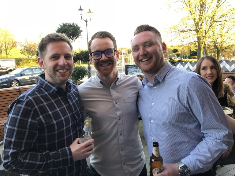 Tom Lloyd, Multimedia Developer, Stephen Booth, Senior Account Manager and Andrew Loades, Client Relationship Manager, celebratin Born and Raised's anniversary in Chester
