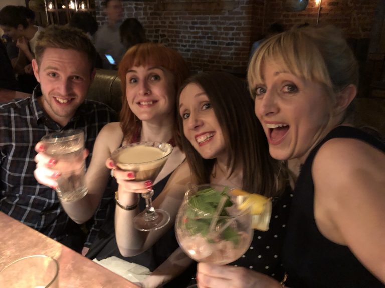 Tom Lloyd, Multimedia Developer, Kirsty Grafton, Designer, Louise Greensmith, Senior Designer and Yvette Weir Head of Design, celebrating Born and Raised's anniversary