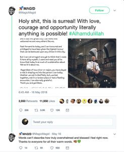 Mayor Majid's tweet depicting support from twitter followers