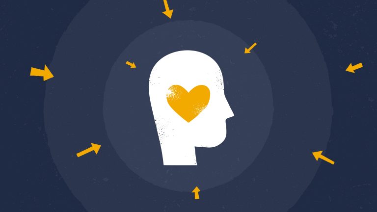 Image of a head containing a heart in the place of the brain