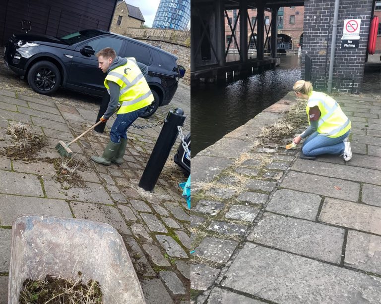 Tom Lloyd and Tamaris Roberts of Born and Raised tidying the Quays