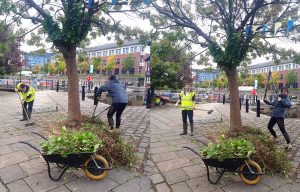 Tom Lloyd and Grace Anderson of Born and Raised tidying Victoria Quays