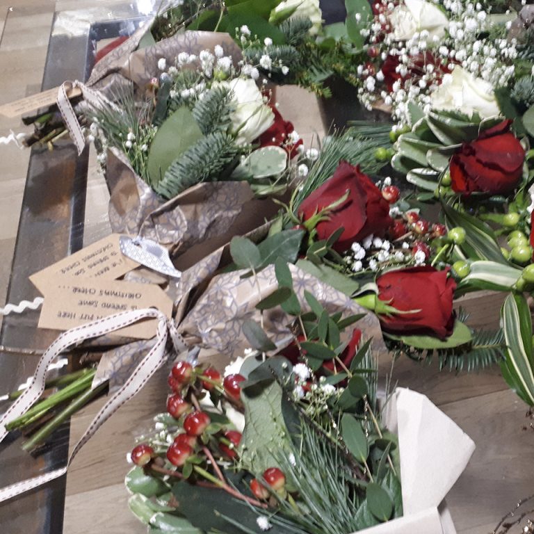 Several bouquets of flowers made by Chloe Lowe, Head of Digital and Kirsty Grafton, Designer at Born and Raised